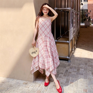 【现货】不规则拼接红格吊带连衣裙2C158-8676-P115-K168图片