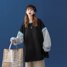 中性秋季潮流圆领撞色拼接宽松卫衣B125P55控78加绒P65，男装卫衣，A247A