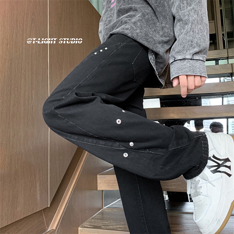B221美式ins高街暗黑小众个性铆钉小脚牛仔裤LK23142-P65控88,男装牛仔裤,电商B221