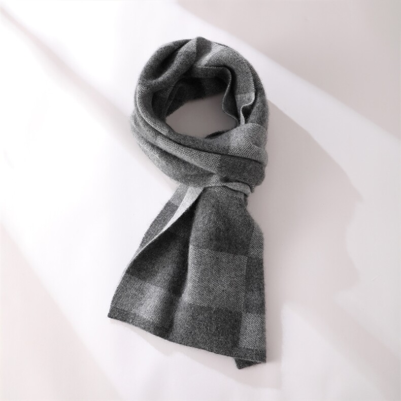 秋冬季羊绒简约休闲百搭时尚四平芝麻点男士围巾，围巾，云暖羊山羊绒