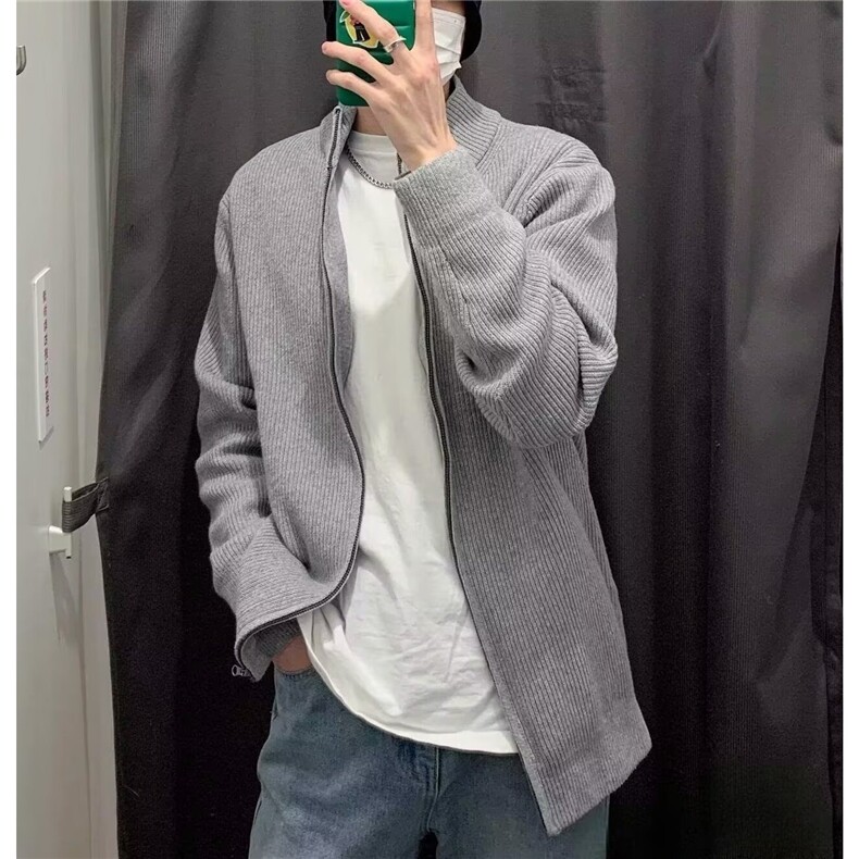 冬季日系纯色加厚针织开衫拉链毛衣男女潮流宽松外穿AM04-P59,男装针织衫/毛衣,星座208-5