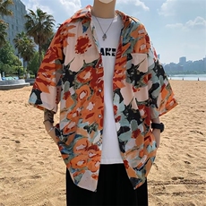 美式休闲短袖衬衫男夏季薄潮牌潮流宽松半袖衬衫E2210P30，男装衬衫，星座1116-2