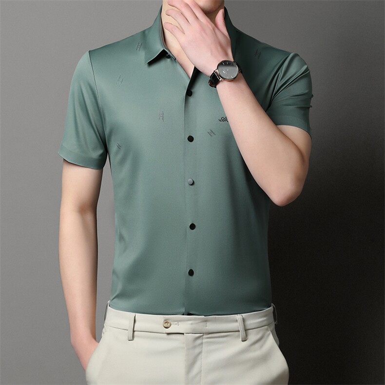 短袖衬衫男装2023夏季新款商务休闲衬衣时尚舒适中年男装打底上衣，男装衬衫，电商B212（原钱塘6029）