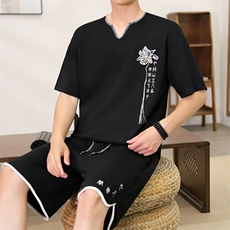 （版权注册仿款必究）风套装男夏季V领唐装新中式刺绣两件，男装休闲套装，星座1206（原A206）