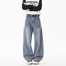 B221美式ins高街暗黑宽松直筒弯刀牛仔裤LK25597-特P38控78，男装牛仔裤，电商B221