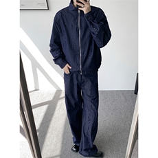 春秋男士韩系设计款牛仔套装割洞提花重工水洗外套牛仔裤套装，男装休闲套装，电商B319