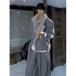 秋冬季羊毛混纺双排扣加厚毛呢男女款外套夹克上衣服 M5040图片