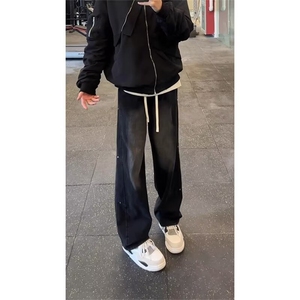复古水洗高街做旧美式百搭牛仔裤男春季宽松阔腿裤直筒休闲长裤子图片