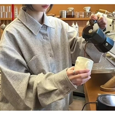美式石墨灰长袖开衫衬衫，网图-A061-AC01599-特P45，男装衬衫，电商A061