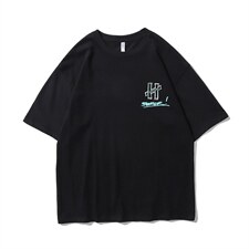 21夏款情侣风240克双纱棉高品质宽松大码圆领卡通印花T恤 T59-P40图片