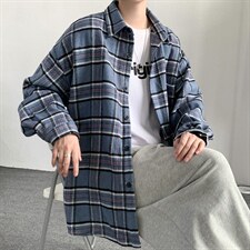 格子衬衫男韩版潮流秋季加厚毛呢衬衣港风痞帅潮牌外套DX128P65图片
