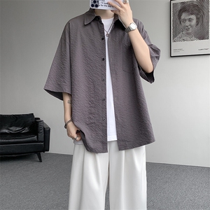 8XL-M泡泡纱盐缩肌理短袖衬衫男夏季冰丝外套防晒衬衣DC28011P36图片