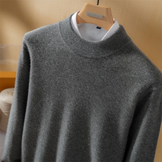 2025年秋季新款十二针平面半高针织男士羊绒衫时尚休闲通勤百搭，男装羊绒套衫，高粱穗羊绒