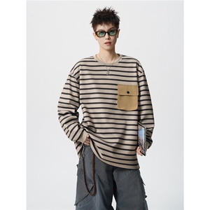 TWY19特P45控88圆领条纹polo圆领情侣卫衣宽松外套男100聚酯图片
