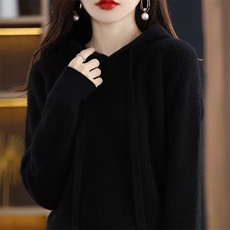 2025年秋季女士抽条帽衫套头，女装针织衫/毛衣，萱芳婷羊绒