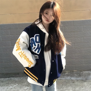 植绒刺绣棒球服外套男高街宽松情侣夹克潮WL8066常规p62 夹棉p72图片