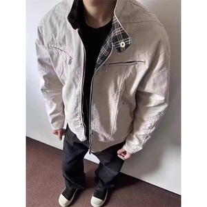 美式高街cleanfit短款古着牛仔外套男街头vibe哈灵顿工装夹克上衣图片