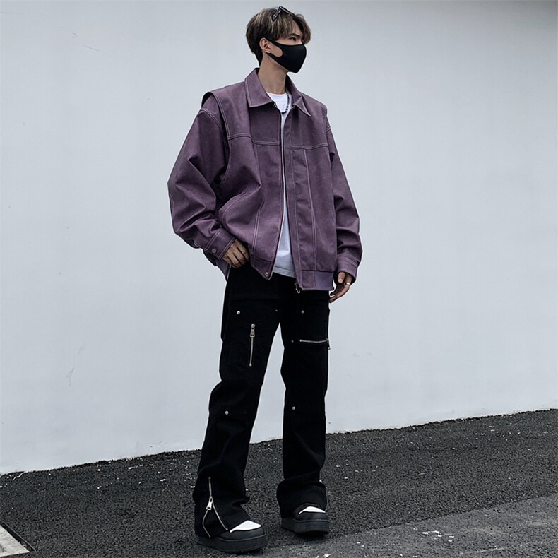 港风高街痞帅男装外套美式短款潮牌工装皮衣夹克DSA157B-J232-P90,男装夹克,电商A157B