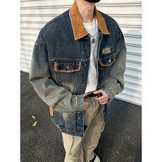 美式高质量复古做旧水洗拼接底特律牛仔外套男机车夹克JK1179-P80，男装工装外套，星座1103-3