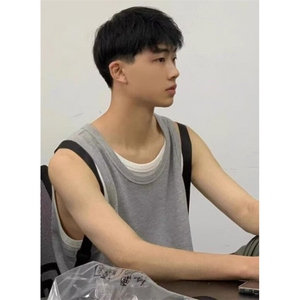 假两件背心男款夏季设计感老头衫2025美式坎肩无袖t恤 T154图片
