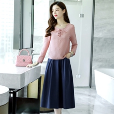 2021年秋季套装时尚潮流气质长袖圆领圆领系带优雅修身，女装套装/套裙，香水丽阁