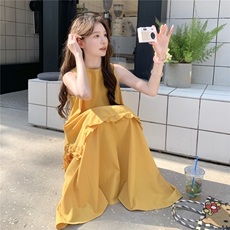 黄色不规则木耳边拼接上衣流行套装女2025夏季气质浪漫半身裙套装，女装套装/套裙，维壹