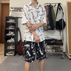 夏季新款翻领短袖衬衫套装休闲百搭运动宽松男女款套装TZ103-P43，男装衬衫，电商A178