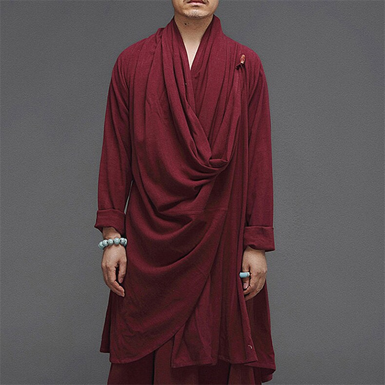 棉麻打坐居士汉服宽松长款披风衣民族套装瑜伽服Q9220-P190,男装民族服装,星座1105-3