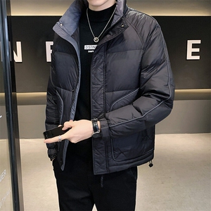 潮牌羽绒服男2024新款男装短款加厚帅气外套冬季轻薄保暖连帽上衣图片