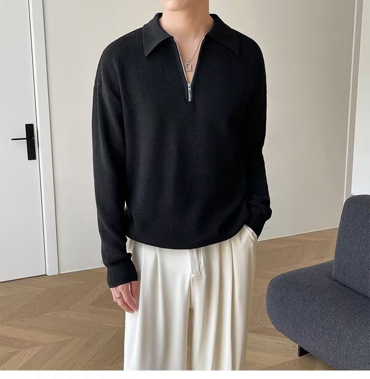 半拉链毛衣慵懒高级感男秋冬季韩系风格穿搭休闲polo领针织衫MB47,男装针织衫/毛衣,星座1116A-2（原606A-1）