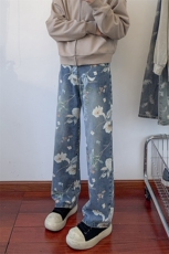 B221美式ins高街小众印花宽松直筒牛仔裤LK25430-特P50控88，男装牛仔裤，电商B221