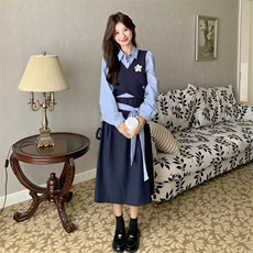 26春新款现-学院风法式收腰显瘦长袖衬衫裙2603-P150K248，女装连衣裙，2B190