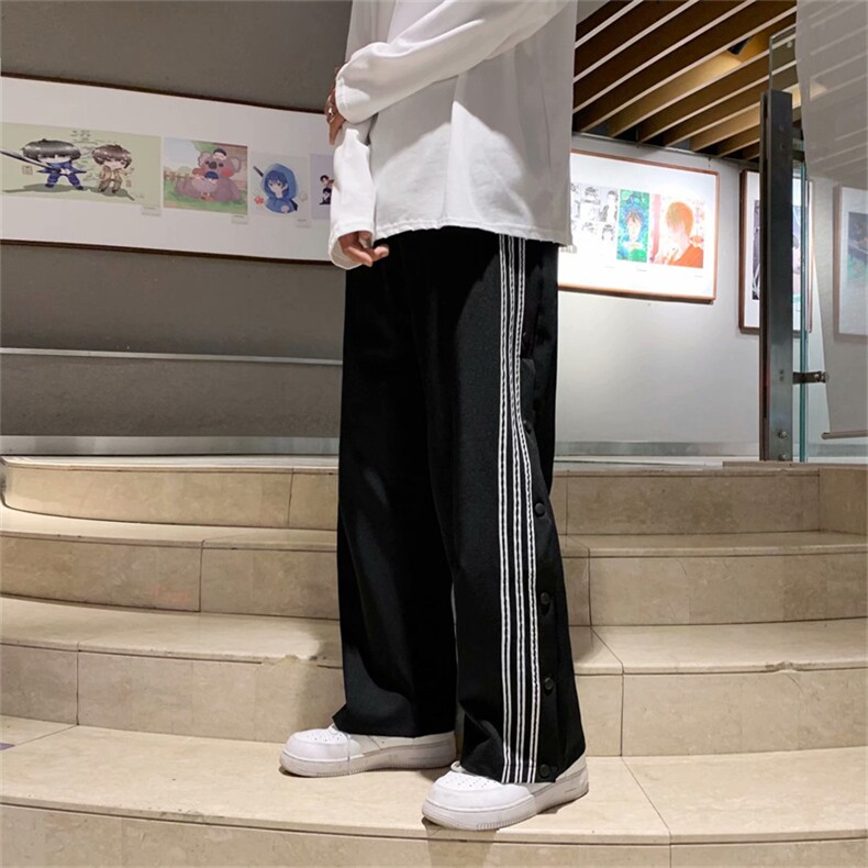 裤子高街ins潮排扣裤男士休闲裤直筒拖地宽松阔腿运动裤zk026-p38,女装休闲裤,星座1008-2
