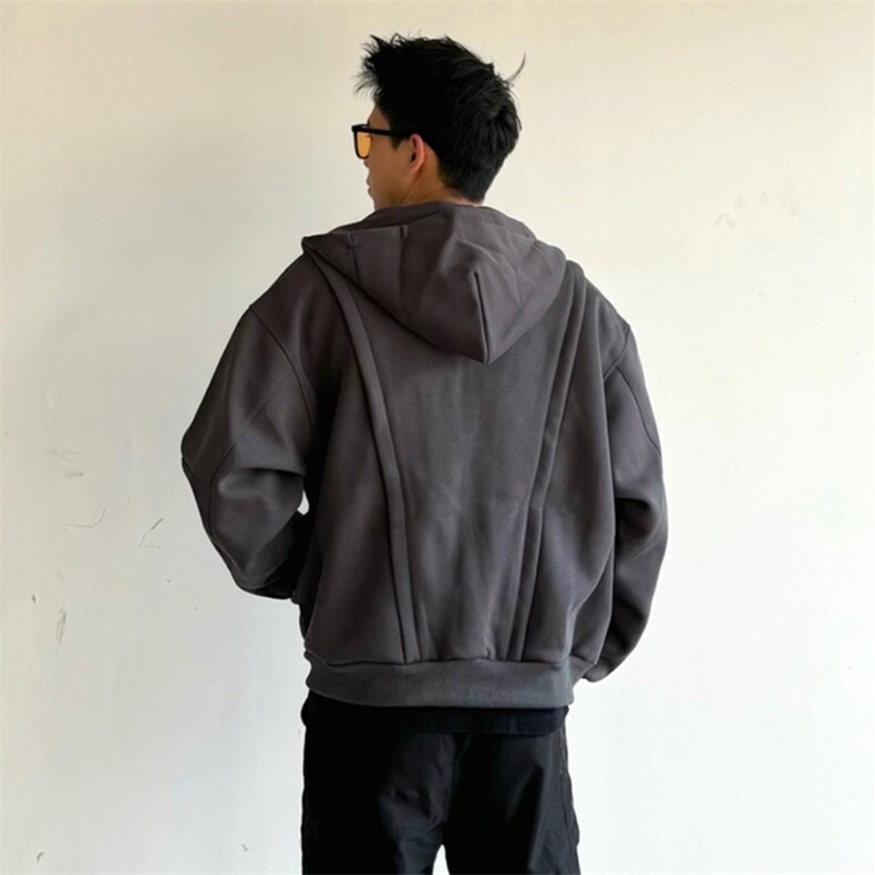 抖音得物高品质二开25秋冬美式重磅宽松结构设计连帽卫衣外套W78,男装卫衣,电商A486
