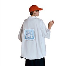 ！夏款港风冰丝衬衣男黑寸衫男白短袖衬衫男DXC282-P30，男装衬衫，电商B371