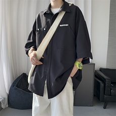 港风夏季短袖衬衫男韩版高级感痞帅五分袖衬衣星座812-CY103-P45，男装T恤，星座812