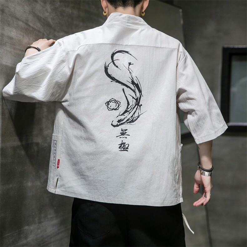 F70P45室内风2024春夏装新款七分袖潮流时尚复古汉服风外套,男装T恤,电商A026