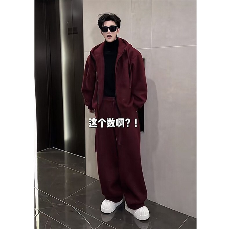 抖音加绒加厚满天星连帽卫衣阔腿裤套装上衣P123裤子P88网图,男装休闲套装,电商B267