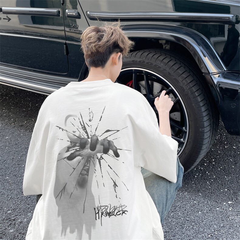 图案已注册夏季时尚百搭短袖T恤男潮重磅宽松半袖体恤衫D176/P25，男装T恤，电商B209