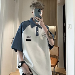 华夫格polo衫男短袖夏季潮牌撞色休闲百搭翻领宽松T恤PL015-P33图片