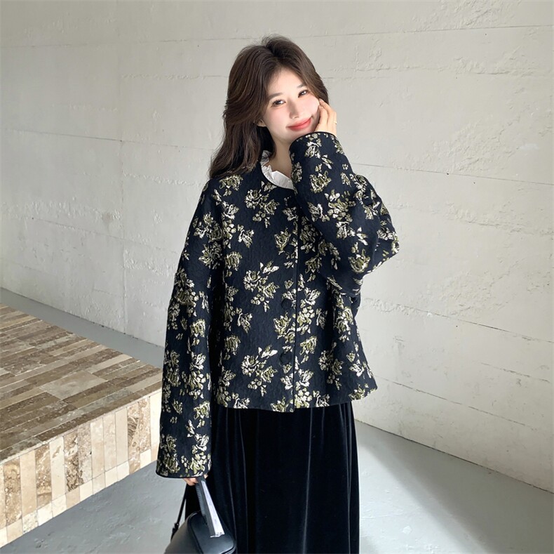 新款有货肌理感花色中古风短外套5501P145K218,女装短外套,2C176