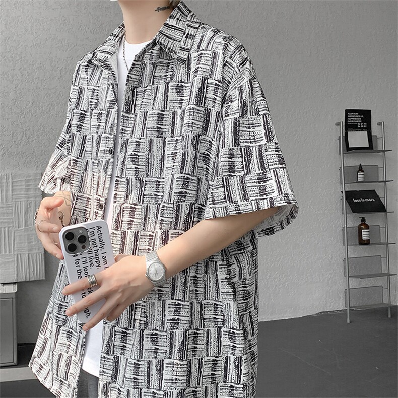 8XL-M花衬衫男款短袖夏季冰丝薄款花衬衣大码寸衫外套DC28013P38，男装衬衫，电商B312