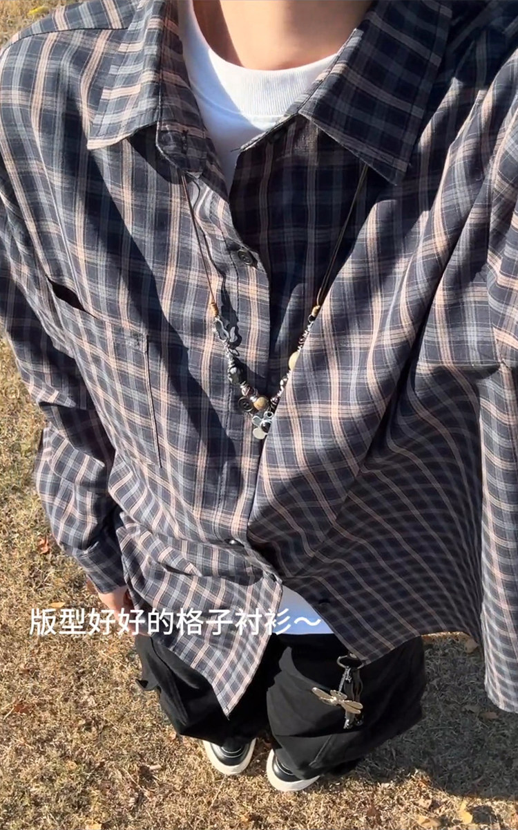 松弛感老钱风格子衬衫高级感宽松上衣外套男女C61311-TP4588,男装衬衫,电商A102