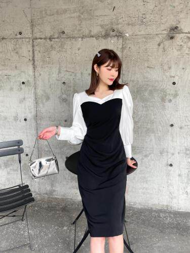 秋装新款修身气质拼接连衣裙，女装连衣裙，晗菲曼琪