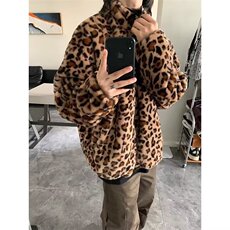 美式复古两面穿豹纹棉服外套潮牌欧美vintage保暖加厚羊羔绒棉衣，男装棉衣，四季星座505