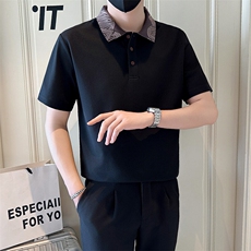 店主风社会小伙男士异色拼接翻领POLO衫男保罗衫301A-1/PL121/P58，男装Polo衫，星座301A-1