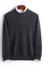 秋冬季羊绒百搭休闲款斜纹简约商务圆领羊绒衫男装，男装羊绒套衫，君道羊绒