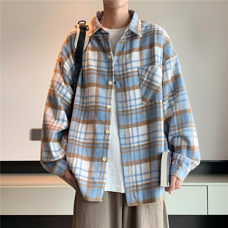 wassuphappy毛呢衬衫男春秋季潮牌宽松长袖衬衣服青少年休闲外套,男装衬衫,星座1116-2
