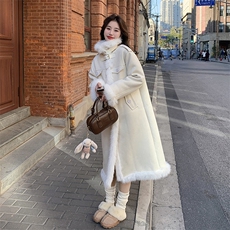 羊羔毛皮毛一体外套女冬新款时尚洋气显瘦加厚长款机车服毛绒大衣，女装毛呢外套，2C133