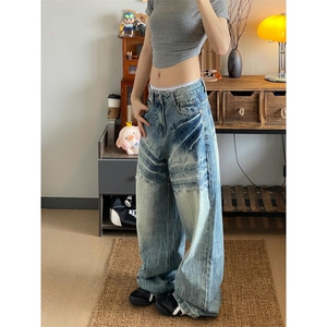 【有货】美式复古闪电纹牛仔裤男女vibe风高街裤子7668LL-特P48图片